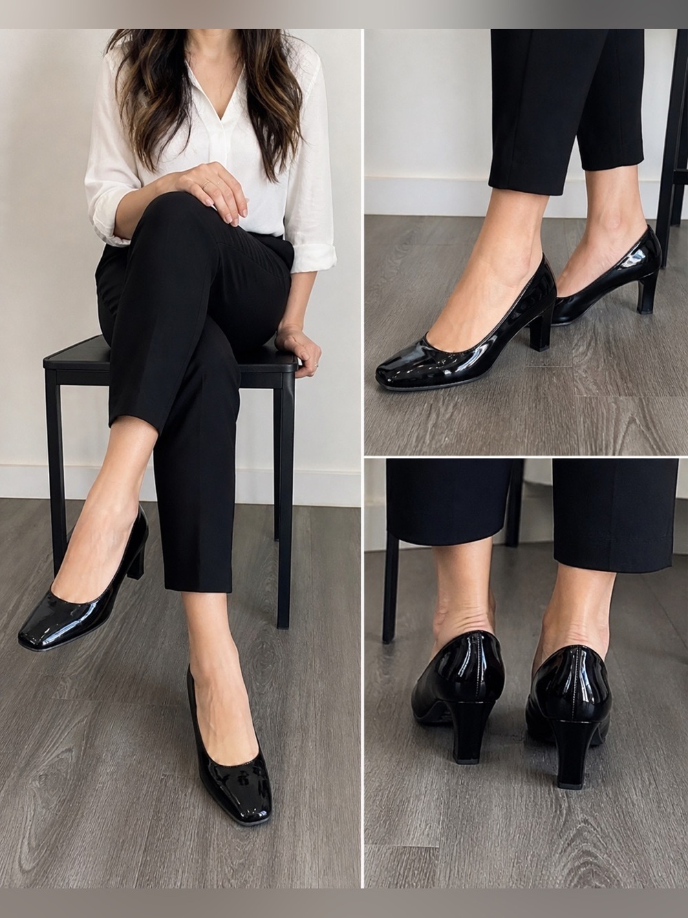 Nordstrom Black Patent Leather Block Heel Pumps